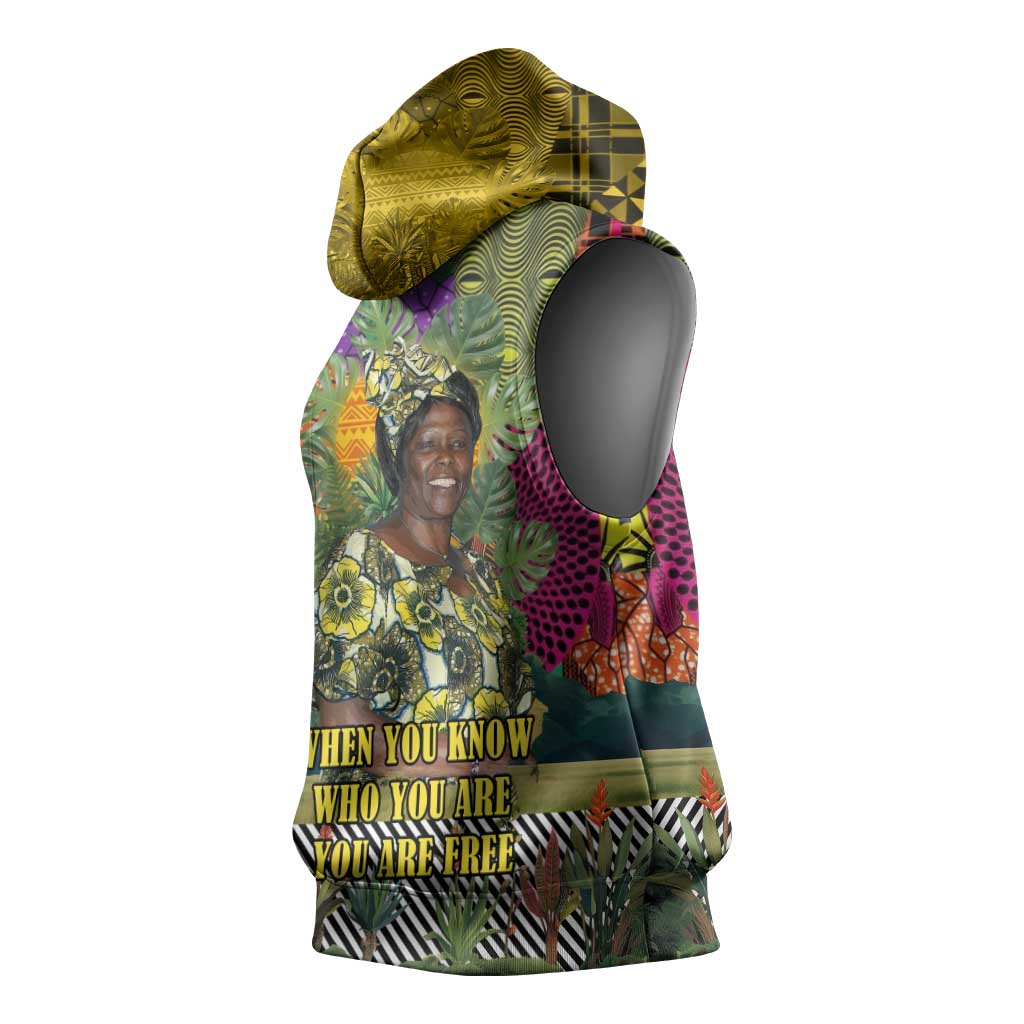 Wangari Maathai Sleeveless Hoodie Colorful Nature-Inspired Design Empowerment Quote African Print Environmental - African Pride