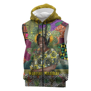 Wangari Maathai Sleeveless Zip Hoodie Colorful Nature-Inspired Design Empowerment Quote African Print Environmental - African Pride