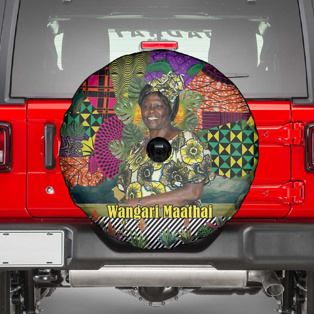 Wangari Maathai Spare Tire Cover Colorful Nature-Inspired Design Empowerment Quote African Print Environmental - African Pride