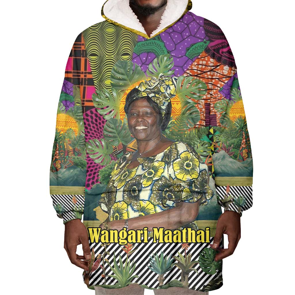Wangari Maathai Wearable Blanket Hoodie Colorful Nature-Inspired Design Empowerment Quote African Print Environmental - African Pride