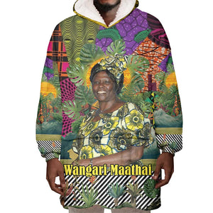 Wangari Maathai Wearable Blanket Hoodie Colorful Nature-Inspired Design Empowerment Quote African Print Environmental - African Pride