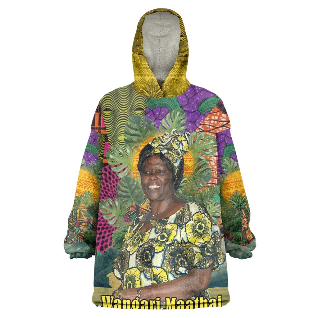 Wangari Maathai Wearable Blanket Hoodie Colorful Nature-Inspired Design Empowerment Quote African Print Environmental - African Pride