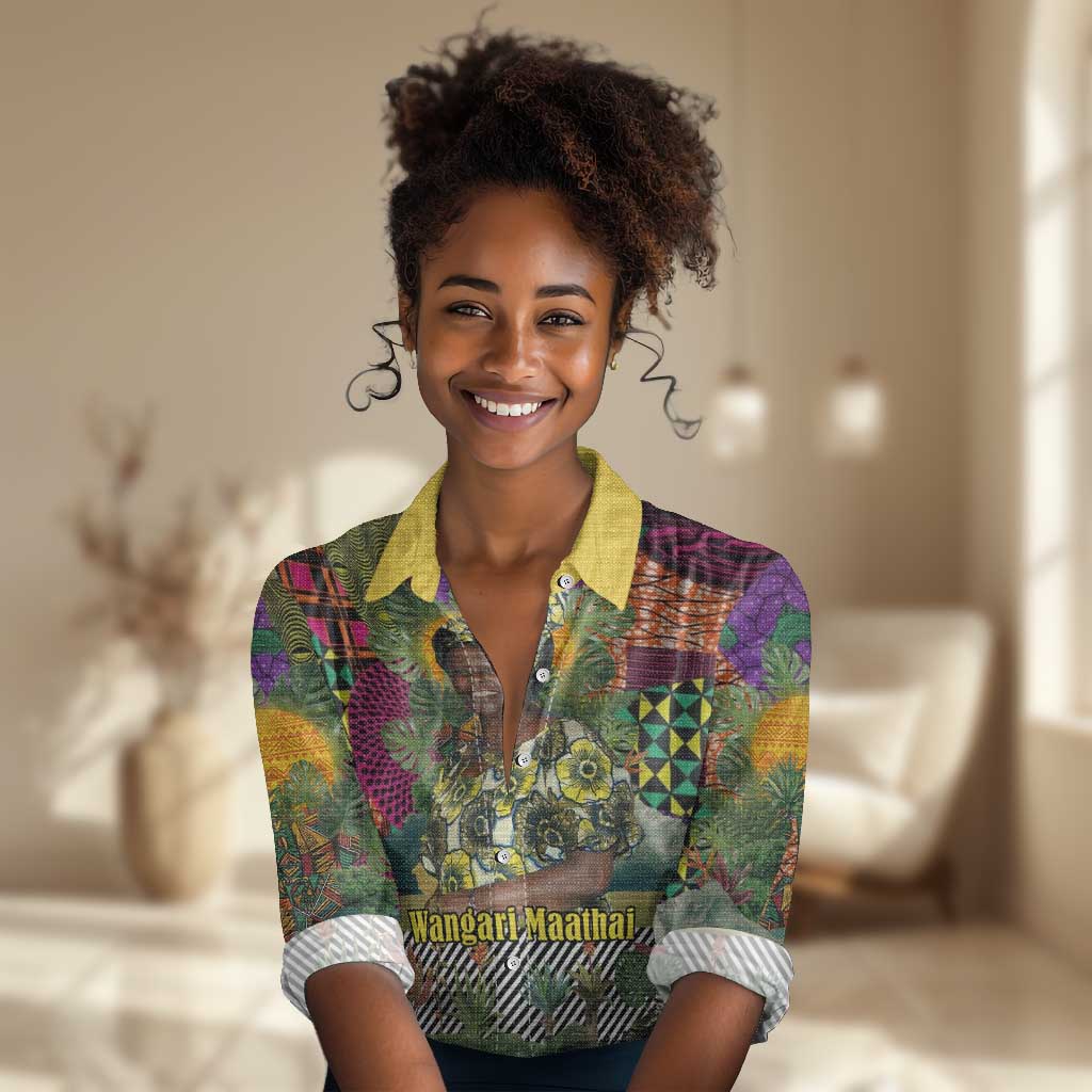 Wangari Maathai Women Casual Shirt Colorful Nature-Inspired Design Empowerment Quote African Print Environmental - African Pride