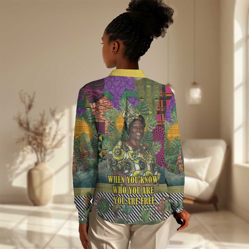 Wangari Maathai Women Casual Shirt Colorful Nature-Inspired Design Empowerment Quote African Print Environmental - African Pride