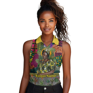 Wangari Maathai Women Sleeveless Polo Shirt Colorful Nature-Inspired Design Empowerment Quote African Print Environmental - African Pride