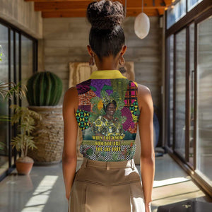 Wangari Maathai Women Sleeveless Polo Shirt Colorful Nature-Inspired Design Empowerment Quote African Print Environmental - African Pride