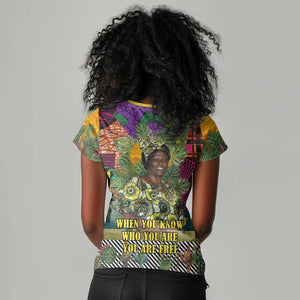Wangari Maathai Women V-Neck T-Shirt Colorful Nature-Inspired Design Empowerment Quote African Print Environmental - African Pride