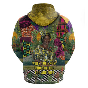 Wangari Maathai Zip Hoodie Colorful Nature-Inspired Design Empowerment Quote African Print Environmental - African Pride