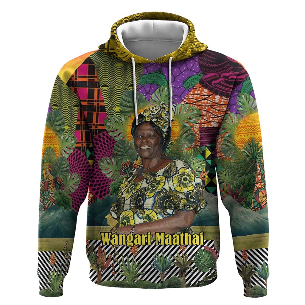 Wangari Maathai Zip Hoodie Colorful Nature-Inspired Design Empowerment Quote African Print Environmental - African Pride