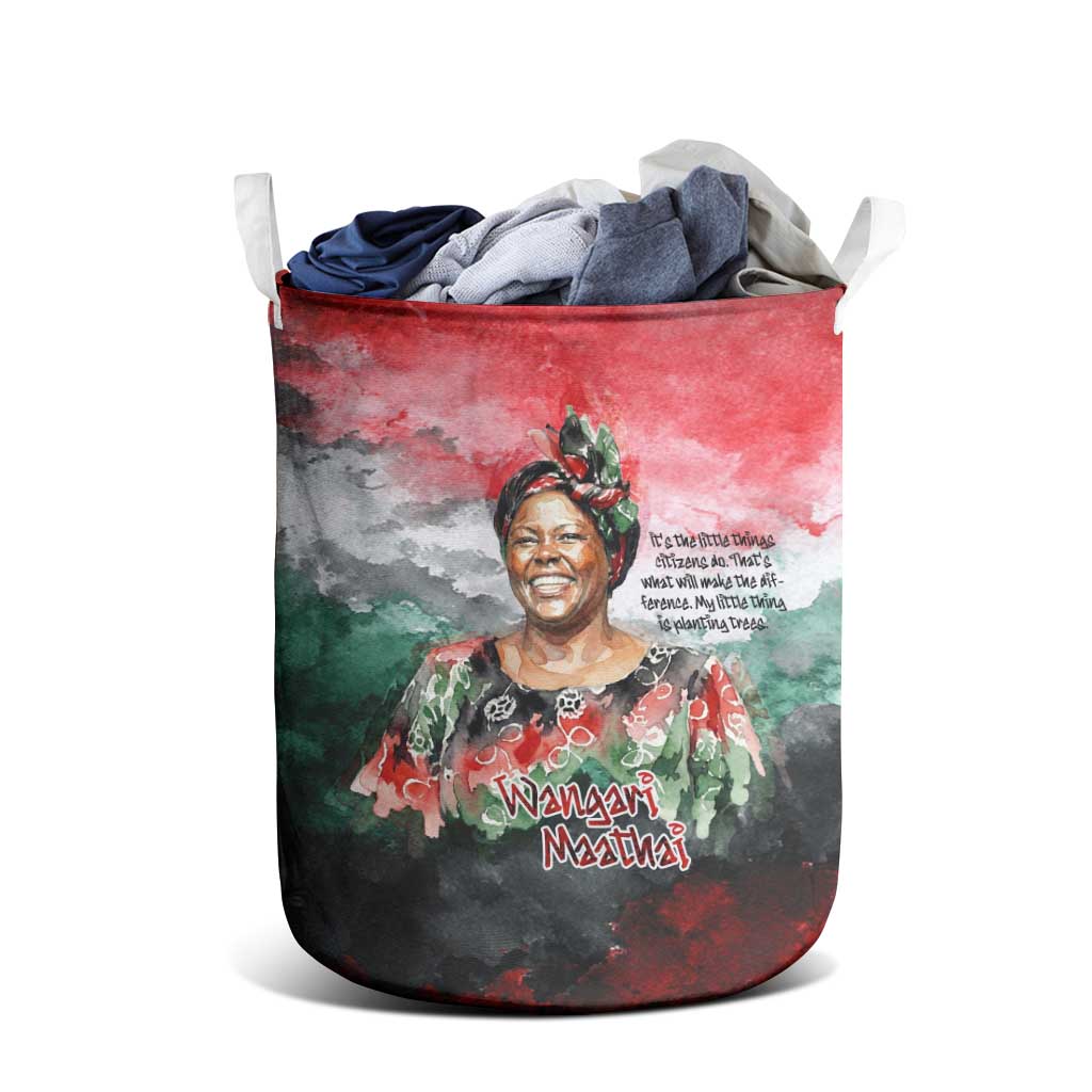 Wangari Maathai Laundry Basket Kenyan Flag Watercolor Style - Environmental Quote Planting Trees Tribute Eco-Activism - African Pride