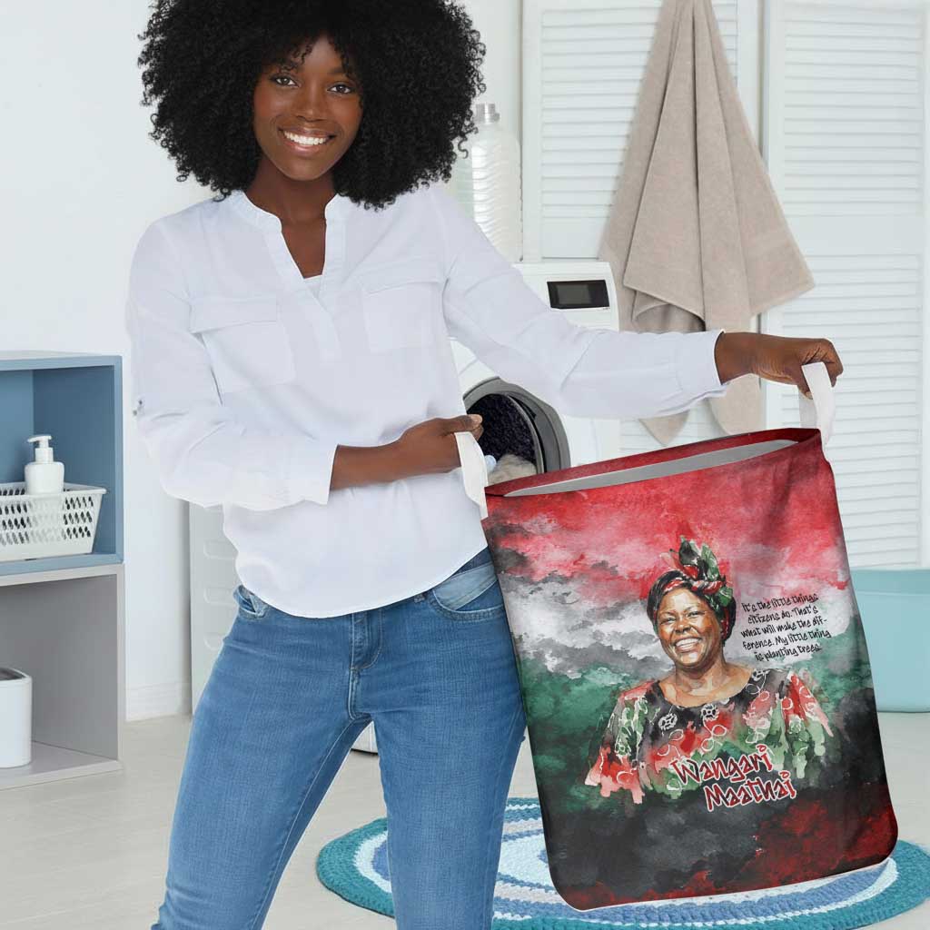 Wangari Maathai Laundry Basket Kenyan Flag Watercolor Style - Environmental Quote Planting Trees Tribute Eco-Activism - African Pride