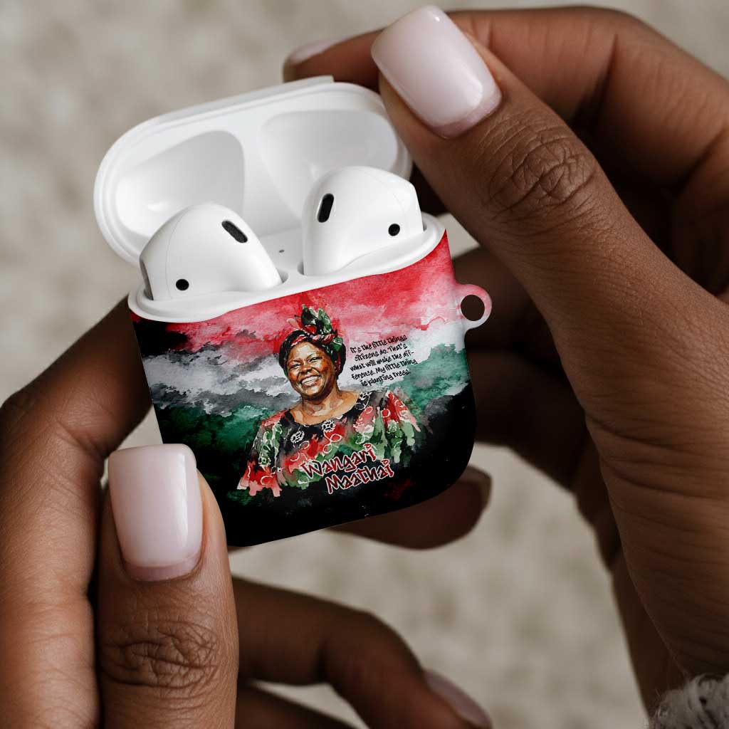 Wangari Maathai AirPods Case Kenyan Flag Watercolor Style - Environmental Quote Planting Trees Tribute Eco-Activism - African Pride