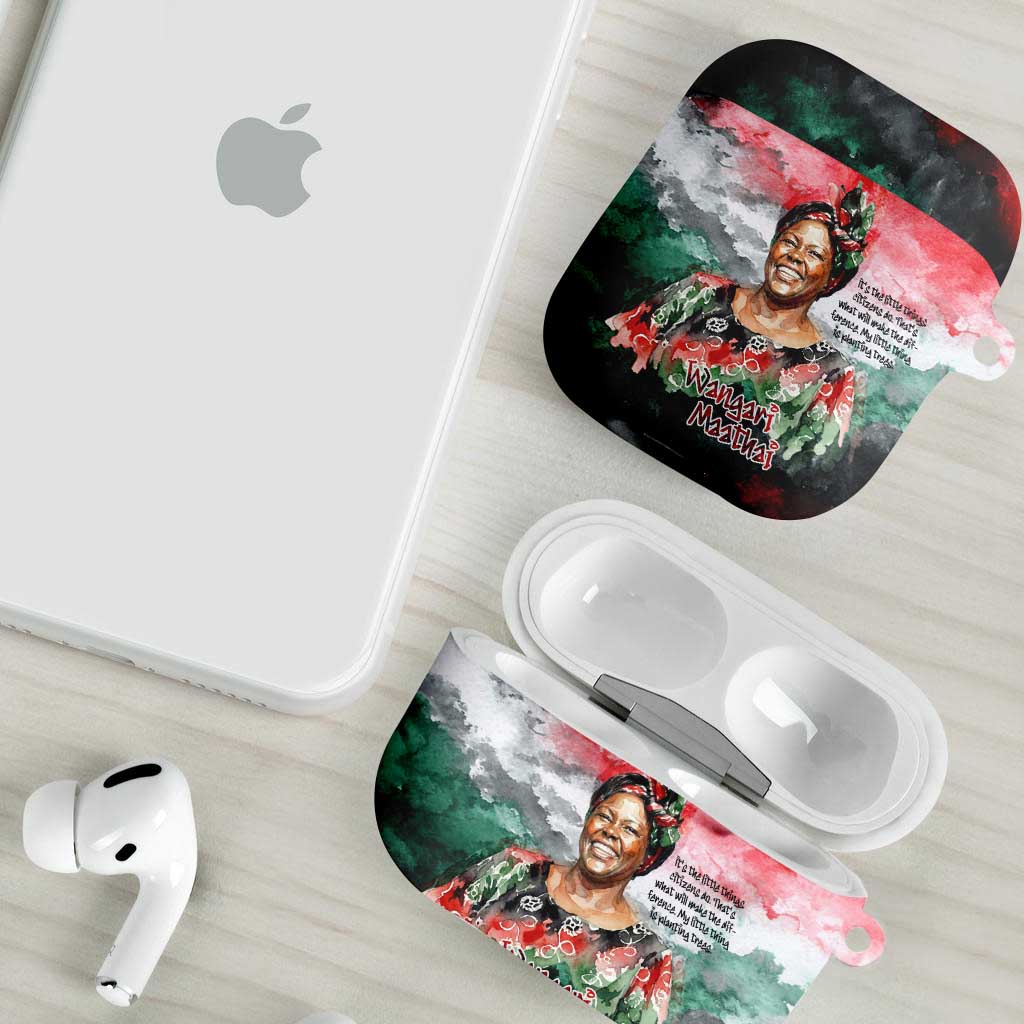 Wangari Maathai AirPods Case Kenyan Flag Watercolor Style - Environmental Quote Planting Trees Tribute Eco-Activism - African Pride