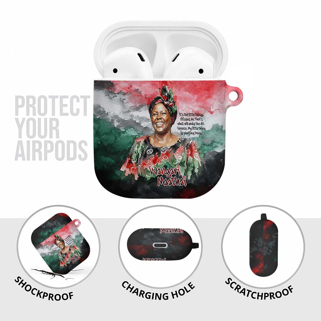 Wangari Maathai AirPods Case Kenyan Flag Watercolor Style - Environmental Quote Planting Trees Tribute Eco-Activism - African Pride