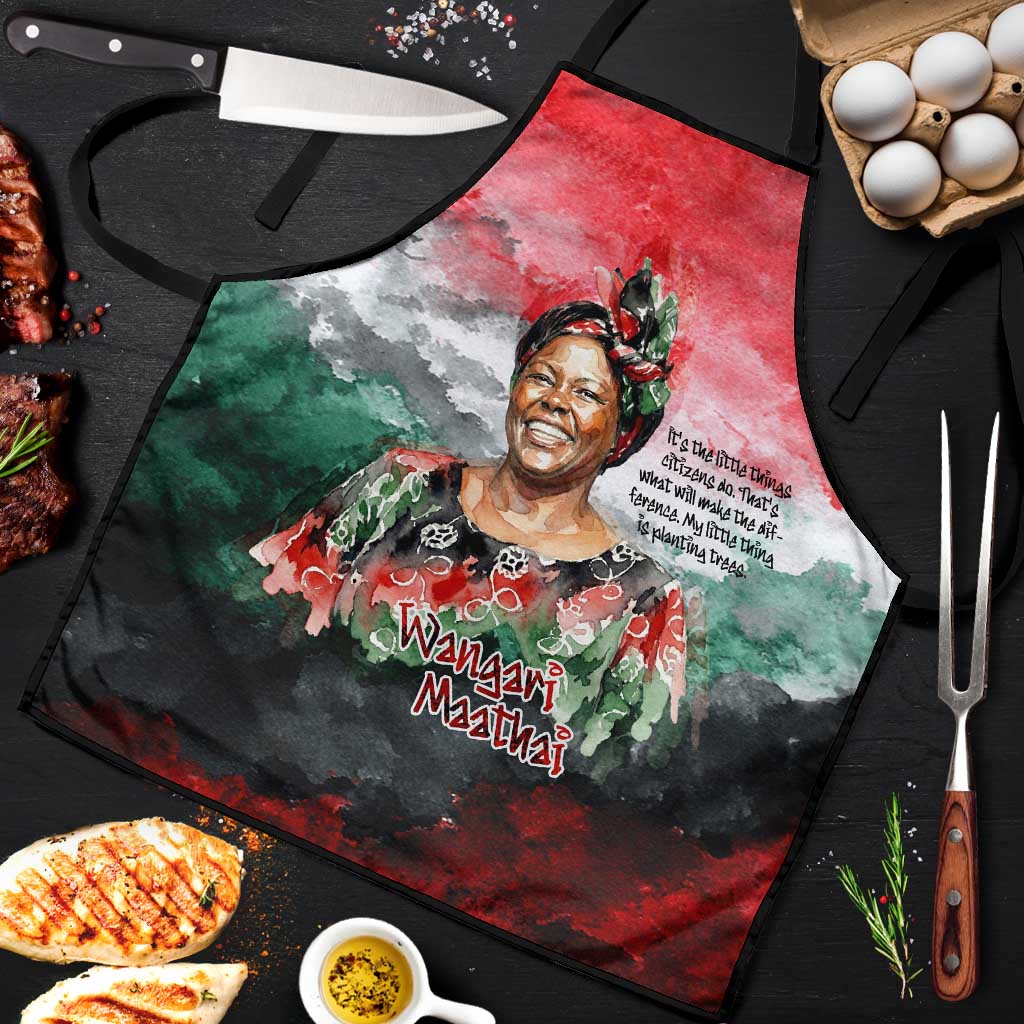 Wangari Maathai Apron Kenyan Flag Watercolor Style - Environmental Quote Planting Trees Tribute Eco-Activism - African Pride