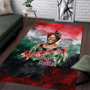 Wangari Maathai Area Rug Kenyan Flag Watercolor Style - Environmental Quote Planting Trees Tribute Eco-Activism - African Pride