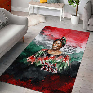 Wangari Maathai Area Rug Kenyan Flag Watercolor Style - Environmental Quote Planting Trees Tribute Eco-Activism - African Pride