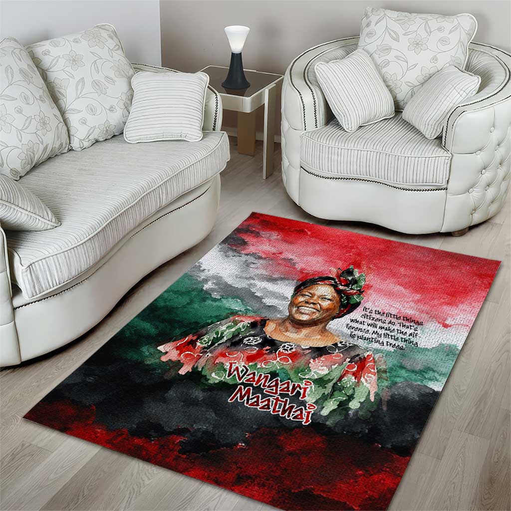 Wangari Maathai Area Rug Kenyan Flag Watercolor Style - Environmental Quote Planting Trees Tribute Eco-Activism - African Pride