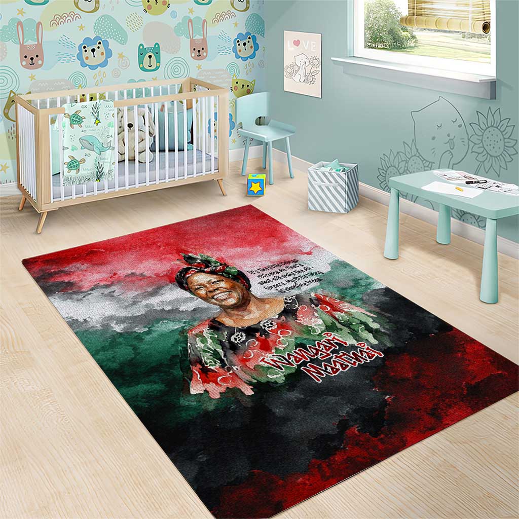Wangari Maathai Area Rug Kenyan Flag Watercolor Style - Environmental Quote Planting Trees Tribute Eco-Activism - African Pride