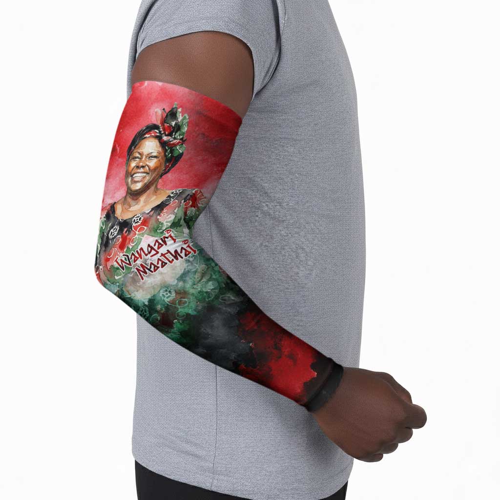 Wangari Maathai Arm Sleeves Kenyan Flag Watercolor Style - Environmental Quote Planting Trees Tribute Eco-Activism - African Pride