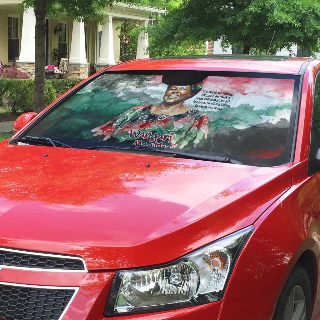 Wangari Maathai Auto Sun Shade Kenyan Flag Watercolor Style - Environmental Quote Planting Trees Tribute Eco-Activism - African Pride