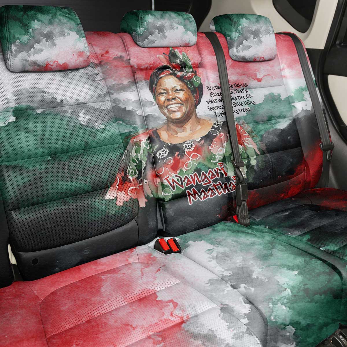 Wangari Maathai Back Car Seat Cover Kenyan Flag Watercolor Style - Environmental Quote Planting Trees Tribute Eco-Activism - African Pride