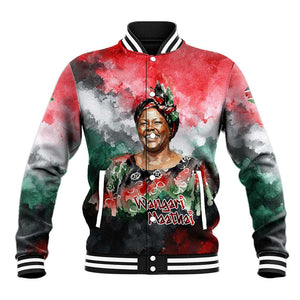 Wangari Maathai Baseball Jacket Kenyan Flag Watercolor Style - Environmental Quote Planting Trees Tribute Eco-Activism - African Pride