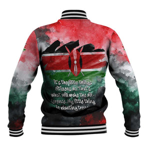 Wangari Maathai Baseball Jacket Kenyan Flag Watercolor Style - Environmental Quote Planting Trees Tribute Eco-Activism - African Pride