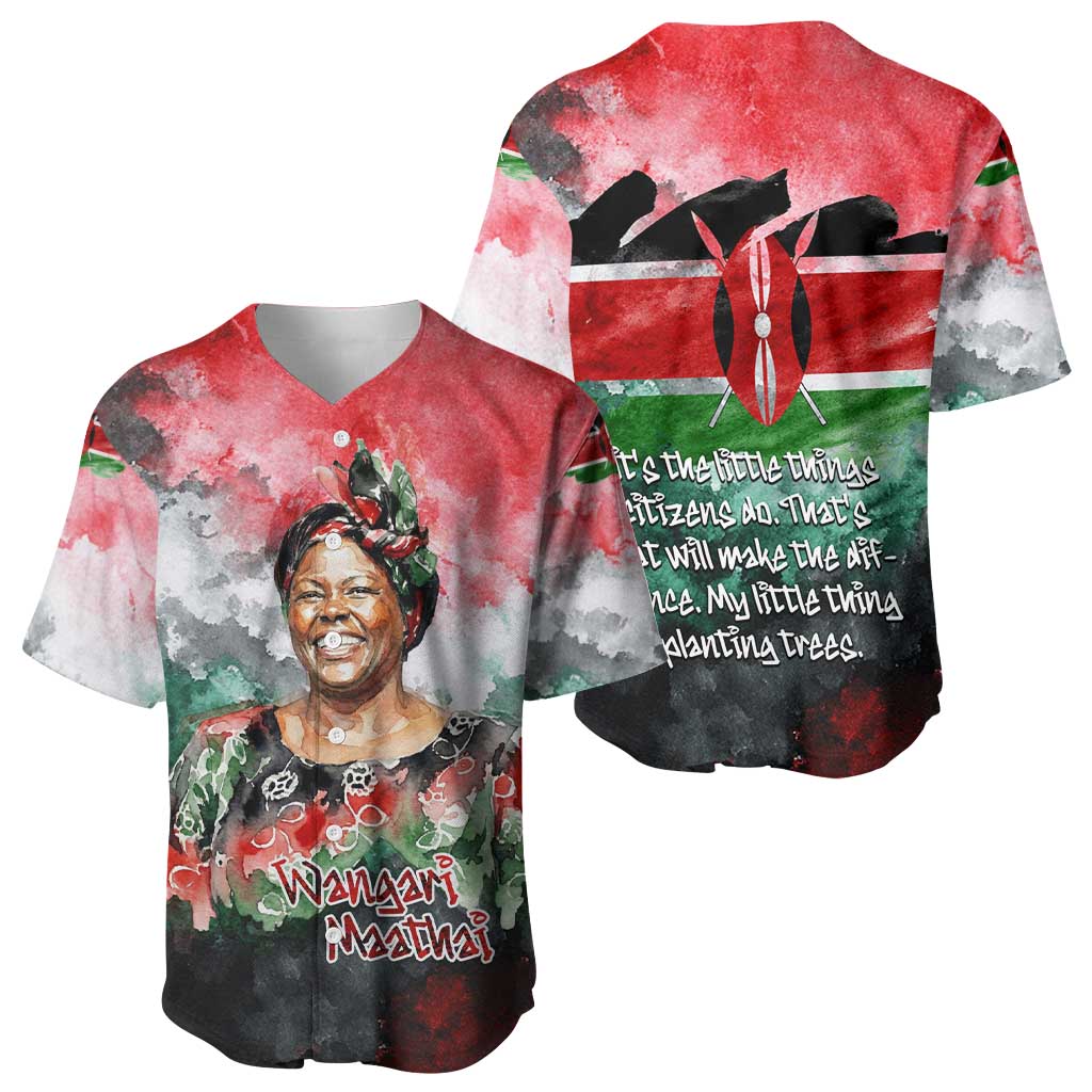 Wangari Maathai Baseball Jersey Kenyan Flag Watercolor Style - Environmental Quote Planting Trees Tribute Eco-Activism - African Pride