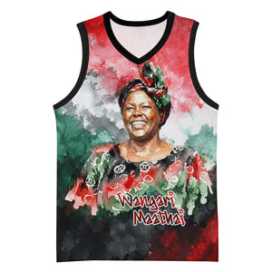 Wangari Maathai Basketball Jersey Kenyan Flag Watercolor Style - Environmental Quote Planting Trees Tribute Eco-Activism - African Pride