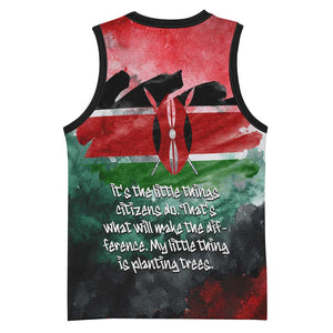 Wangari Maathai Basketball Jersey Kenyan Flag Watercolor Style - Environmental Quote Planting Trees Tribute Eco-Activism - African Pride