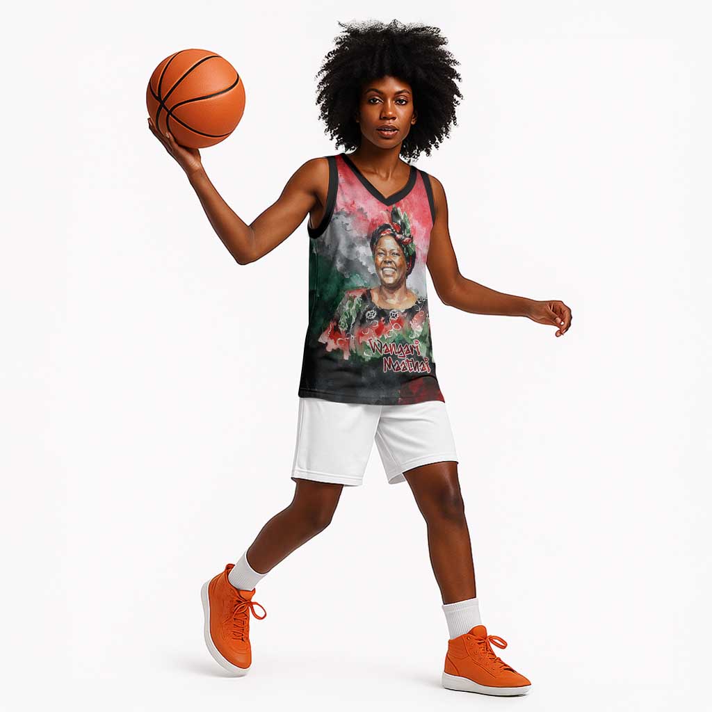 Wangari Maathai Basketball Jersey Kenyan Flag Watercolor Style - Environmental Quote Planting Trees Tribute Eco-Activism - African Pride