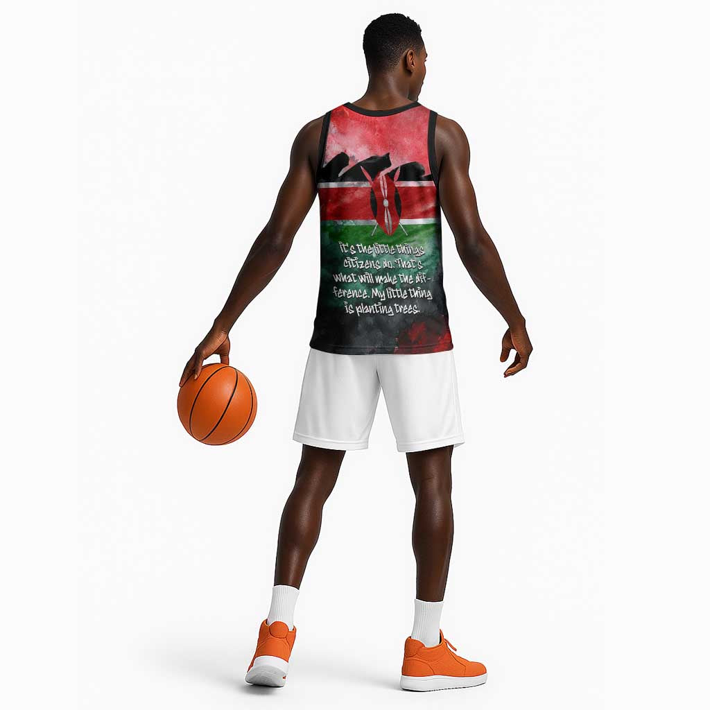Wangari Maathai Basketball Jersey Kenyan Flag Watercolor Style - Environmental Quote Planting Trees Tribute Eco-Activism - African Pride