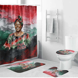 Wangari Maathai Bathroom Set Kenyan Flag Watercolor Style - Environmental Quote Planting Trees Tribute Eco-Activism - African Pride