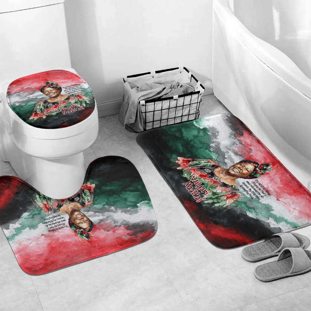 Wangari Maathai Bathroom Set Kenyan Flag Watercolor Style - Environmental Quote Planting Trees Tribute Eco-Activism - African Pride