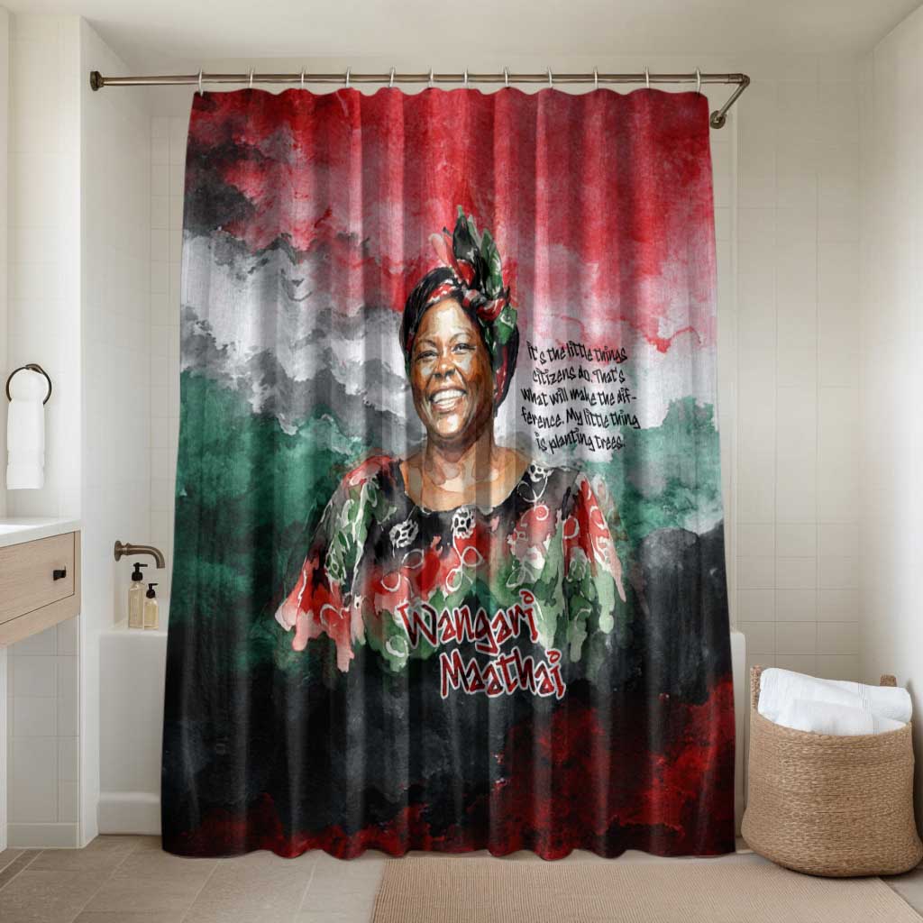 Wangari Maathai Bathroom Set Kenyan Flag Watercolor Style - Environmental Quote Planting Trees Tribute Eco-Activism - African Pride
