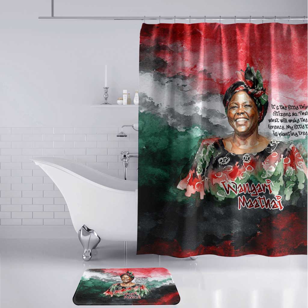 Wangari Maathai Bathroom Set Kenyan Flag Watercolor Style - Environmental Quote Planting Trees Tribute Eco-Activism - African Pride