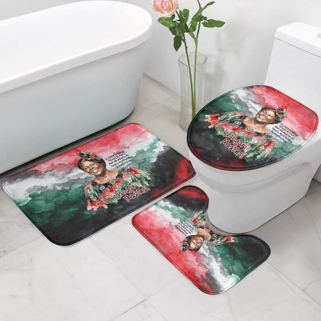 Wangari Maathai Bathroom Set Kenyan Flag Watercolor Style - Environmental Quote Planting Trees Tribute Eco-Activism - African Pride