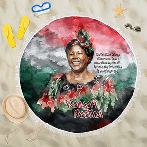 Wangari Maathai Beach Blanket Kenyan Flag Watercolor Style - Environmental Quote Planting Trees Tribute Eco-Activism - African Pride
