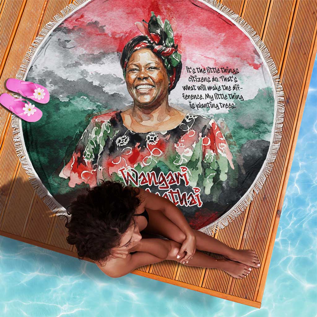 Wangari Maathai Beach Blanket Kenyan Flag Watercolor Style - Environmental Quote Planting Trees Tribute Eco-Activism - African Pride