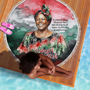Wangari Maathai Beach Blanket Kenyan Flag Watercolor Style - Environmental Quote Planting Trees Tribute Eco-Activism - African Pride