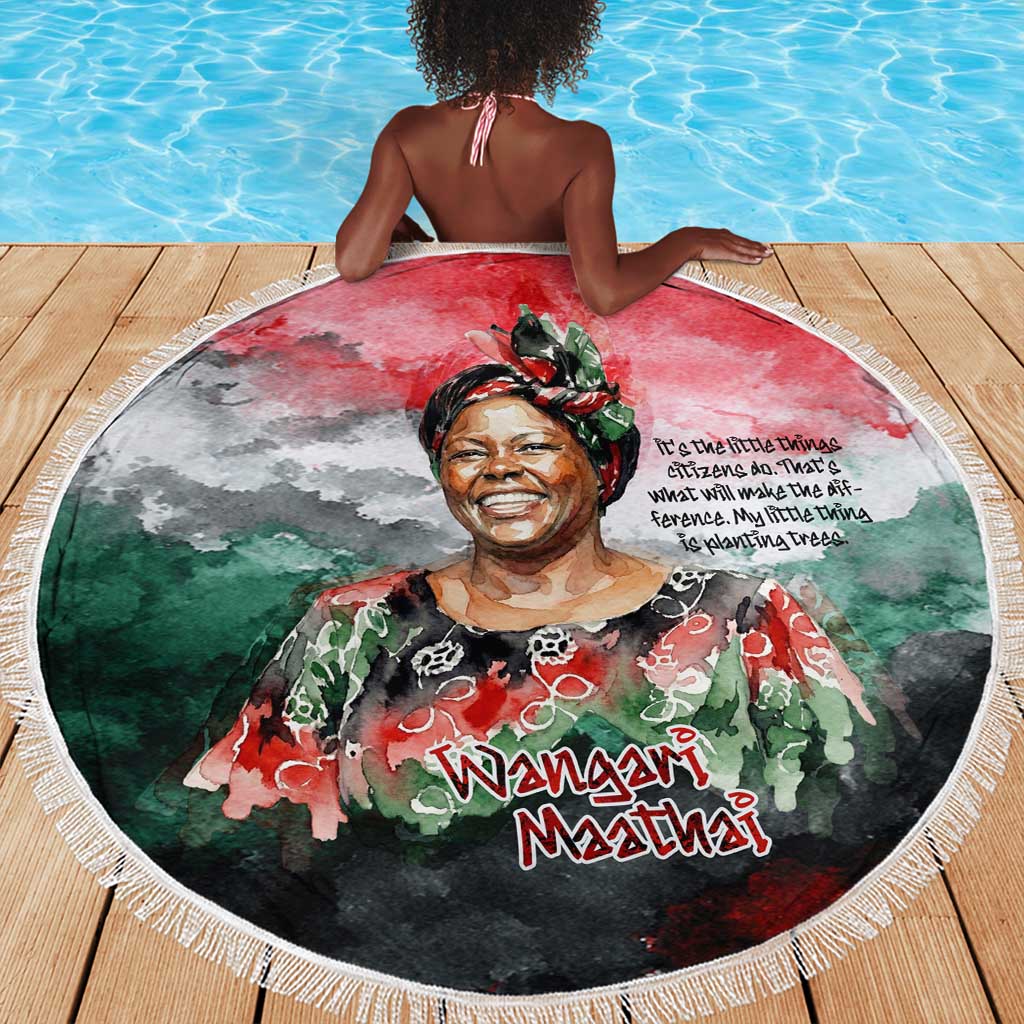 Wangari Maathai Beach Blanket Kenyan Flag Watercolor Style - Environmental Quote Planting Trees Tribute Eco-Activism - African Pride