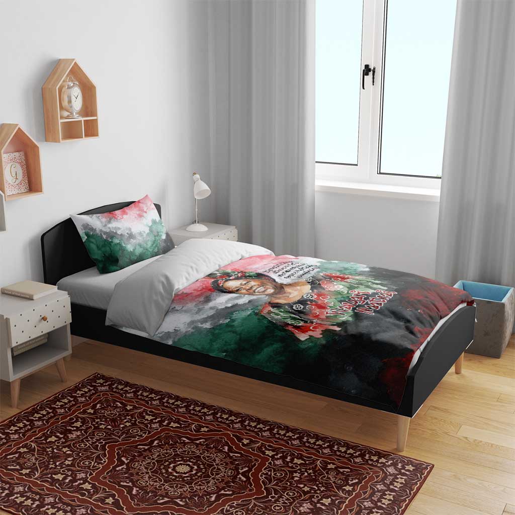 Wangari Maathai Bedding Set Kenyan Flag Watercolor Style - Environmental Quote Planting Trees Tribute Eco-Activism - African Pride