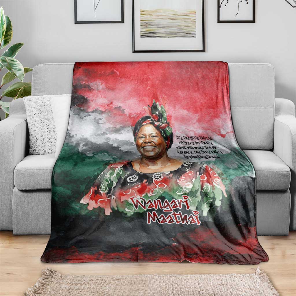 Wangari Maathai Blanket Kenyan Flag Watercolor Style - Environmental Quote Planting Trees Tribute Eco-Activism - African Pride