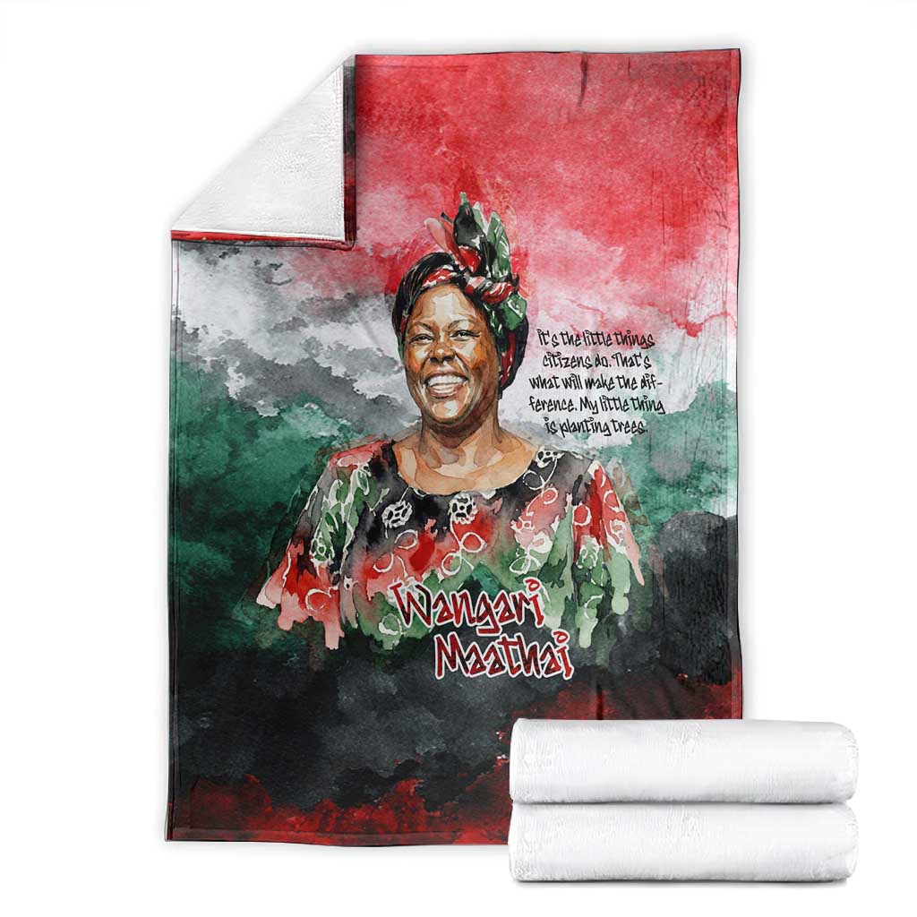 Wangari Maathai Blanket Kenyan Flag Watercolor Style - Environmental Quote Planting Trees Tribute Eco-Activism - African Pride