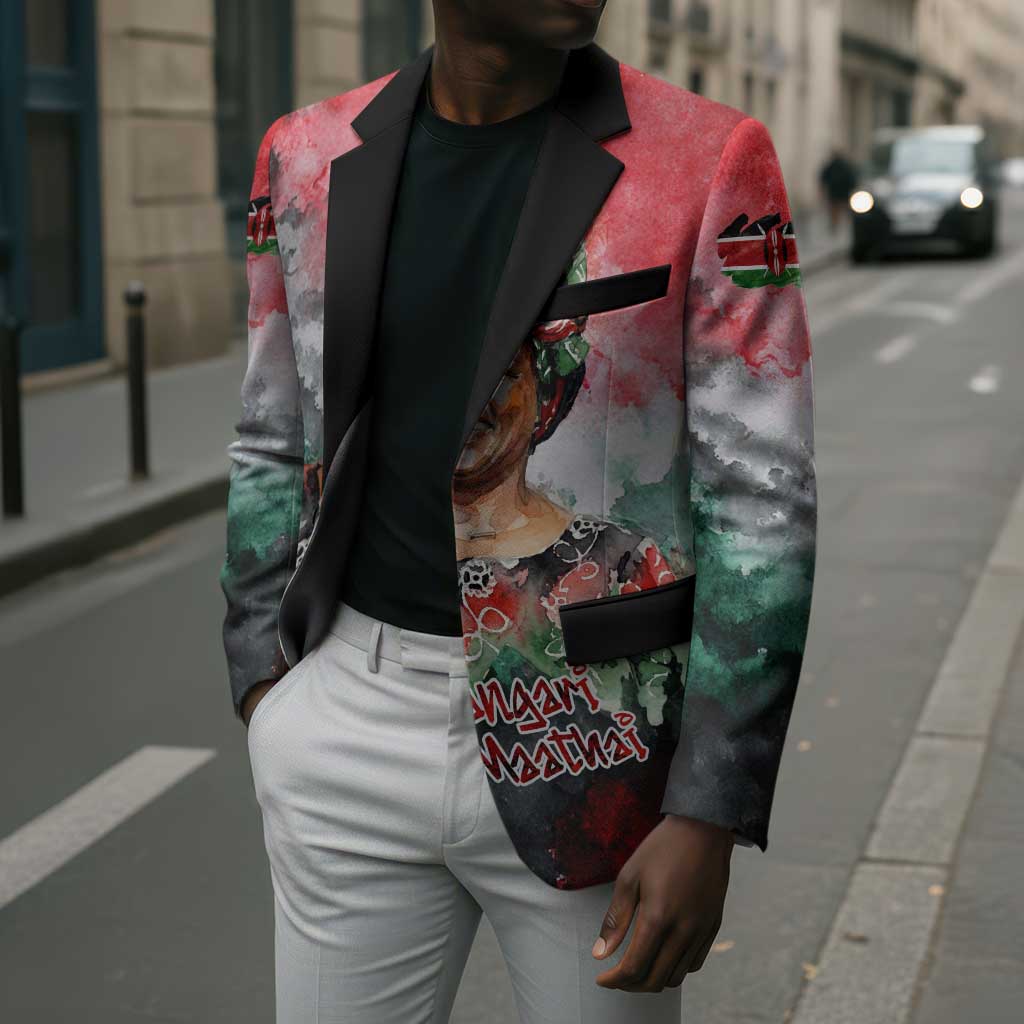 Wangari Maathai Blazer Kenyan Flag Watercolor Style - Environmental Quote Planting Trees Tribute Eco-Activism - African Pride