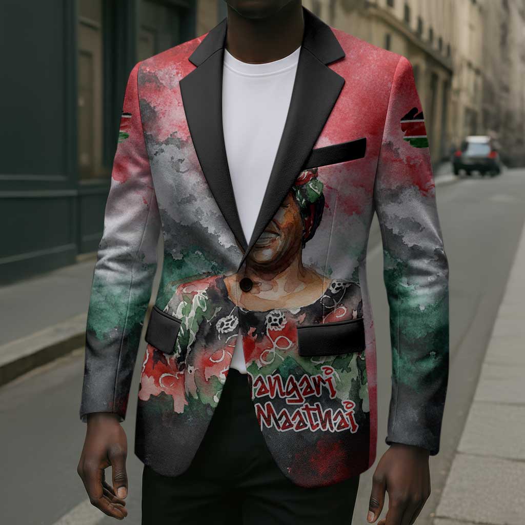 Wangari Maathai Blazer Kenyan Flag Watercolor Style - Environmental Quote Planting Trees Tribute Eco-Activism - African Pride