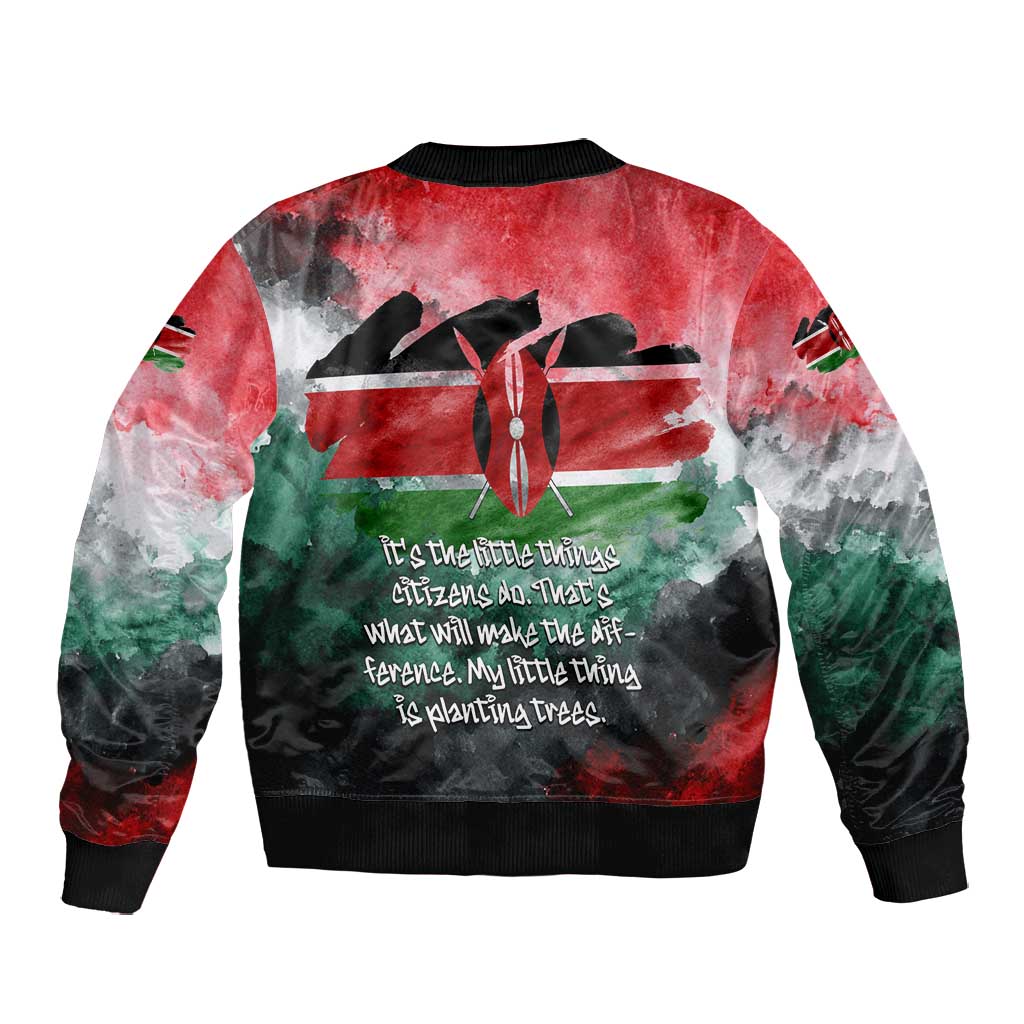 Wangari Maathai Bomber Jacket Kenyan Flag Watercolor Style - Environmental Quote Planting Trees Tribute Eco-Activism - African Pride