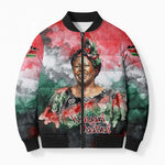 Wangari Maathai Bomber Puffer Jacket Kenyan Flag Watercolor Style - Environmental Quote Planting Trees Tribute Eco-Activism - African Pride
