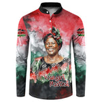 Wangari Maathai Button Sweatshirt Kenyan Flag Watercolor Style - Environmental Quote Planting Trees Tribute Eco-Activism